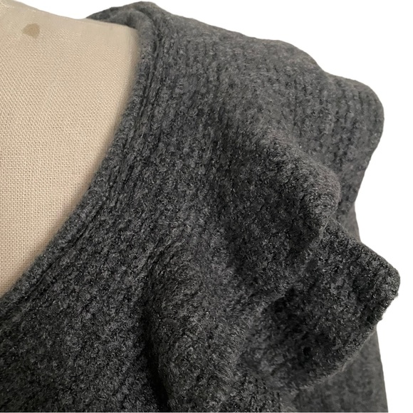 WHBM Gray V-Neck Sweater with Ruffle Neckline Size XS - Picture 3 of 8
